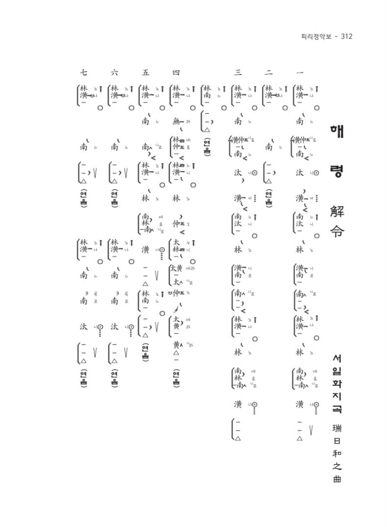 구음과 장구장단이 포함된 해령의 악보.